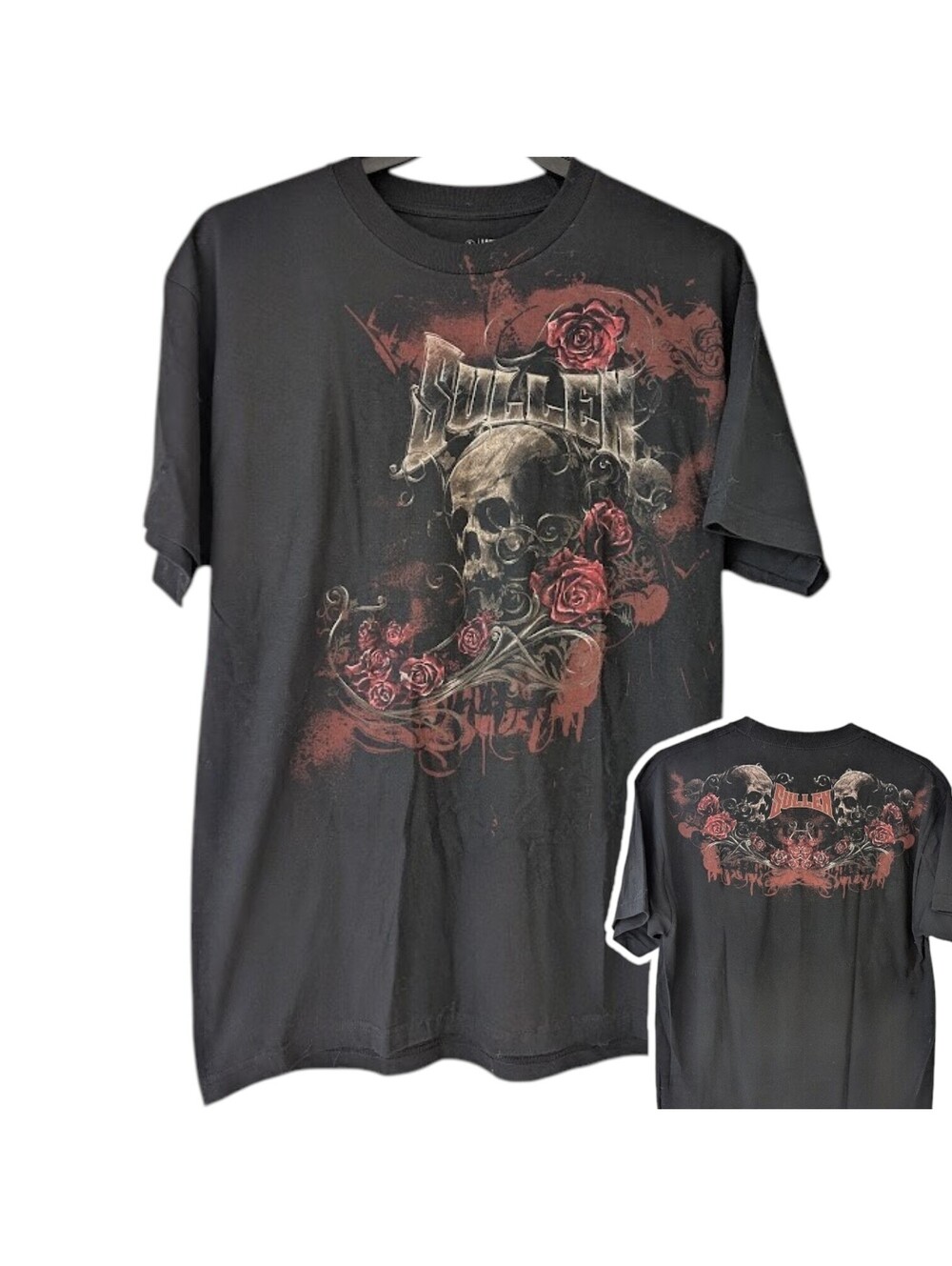 Vintage Sullen Graphic T-Shirt Men L Black Skull Rose NWOT Y2K Goth Punk 21x30.5